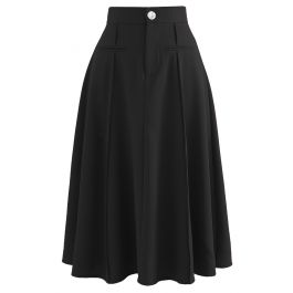 Faux Welt Pocket Seam Detail Midi Skirt in Black - Retro, Indie and ...