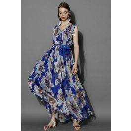 Marvelous Floral Chiffon Maxi Dress in Blue - Retro, Indie and Unique ...