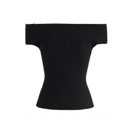 Count on You Off-Shoulder Ribbed Knit Top in Black - Retro, Indie and ...