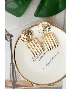 Gold Hammered Coin and Square Earrings