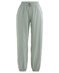 Drawstring Pockets Tapered Joggers in Mist Green