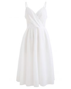 Wrap Bust Mesh Midi Cami Dress in White