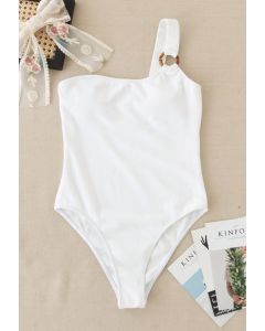 O-Ring One-Shoulder Swimsuit in White
