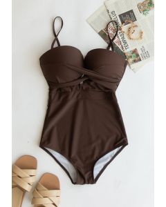 Cross Front Cami Swimsuit in Brown