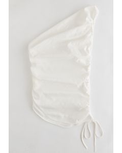 One-Shoulder Ruched Top in White