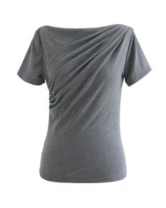 Ruched Front T-Shirt in Grey
