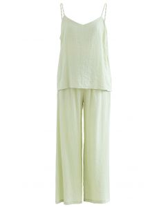 Braided Straps Tank Top and Straight Leg Pants Set in Lime