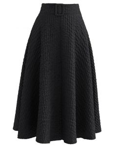 Ripple Embossed A-Line Maxi Skirt in Black