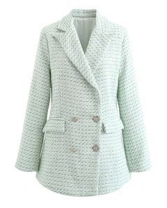 Green Pocket Double-Breasted Tweed Blazer