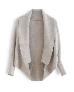 Open Front Batwing Sleeve Knit Cape in Taupe
