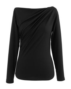 Ruched Front Long Sleeve Top in Black