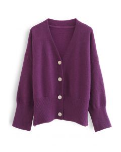 Soft Touch Button Down Cardigan in Purple