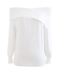 Crisscross Off-Shoulder Knit Top in White