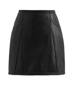 Seam Detailing Faux Leather Mini Skirt in Black