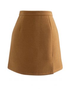 Stylish Wool-Blend Mini Bud Skirt in Pumpkin