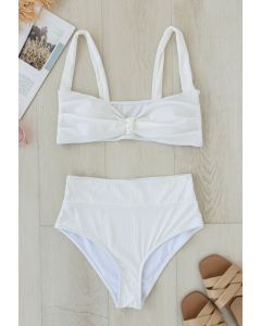 Twisted Knot Front Ribbed Bikini Set in White