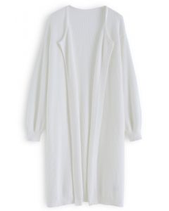 Open Front Longline Knit Cardigan in White