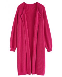 Open Front Longline Knit Cardigan in Hot Pink