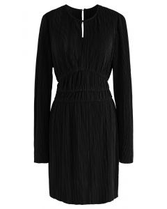 Cutout Raw-Cut Full Plisse Dress in Black
