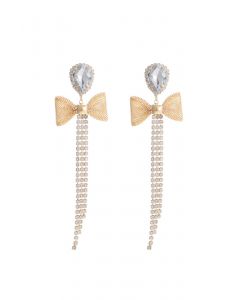 Bowknot Rhinestone Tassel Dangle Earrings