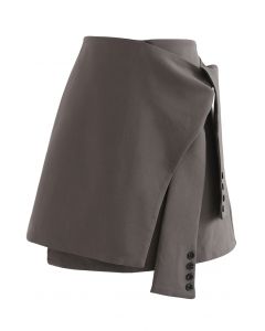 Tie Waist Flap Front Mini Skirt in Taupe