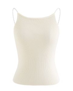 Pearl Straps Knit Cami Tank Top in Yellow