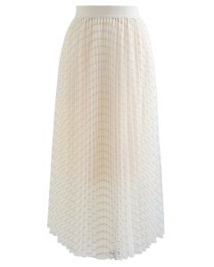Glitter Stripe Pleated Mesh Skirt in Cream