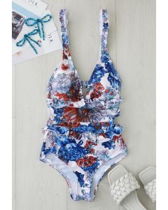 Open Back Ruffle Floral Swimsuit
