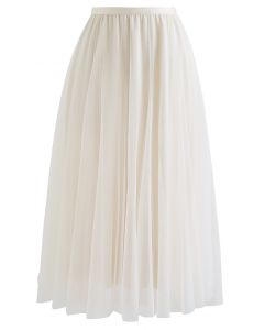 Rambling Crystal Decor Tulle Skirt in Cream