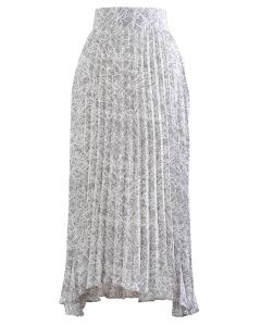 Irregular Line Pleated Asymmetric Maxi Skirt in Grey