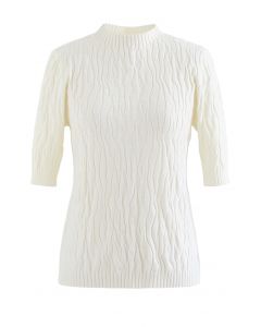 Mock Neck Textured Knit Top in White