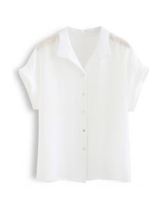 Basic Short Sleeve Button Down Shirt in White