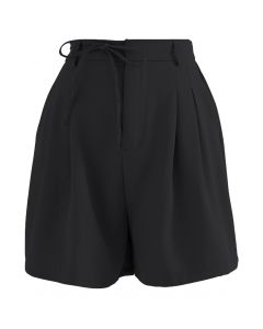 Self-Tie String Side Pocket Shorts in Black