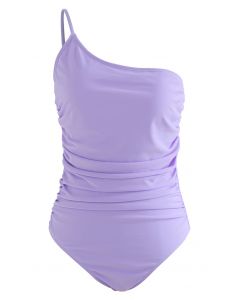 One-Shoulder Ruched Detail Swimsuit in Lilac