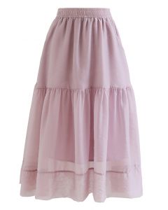 Side Pocket Semi-Sheer Frilling Skirt in Dusty Pink