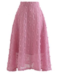 3D Cotton Candy Flare Midi Skirt in Pink