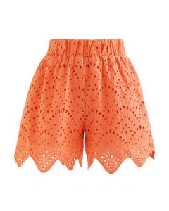 Full Eyelet Zigzag Hemline Shorts in Orange