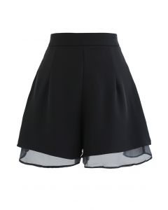 Tiered Organza Lining Drape Shorts in Black