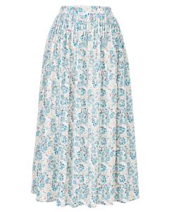 Summer Posy Pleated Midi Skirt in Teal