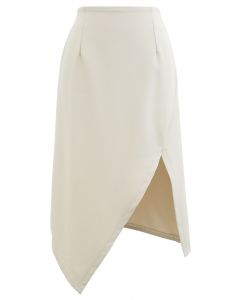 Slit Hem Asymmetric Pencil Skirt in Ivory