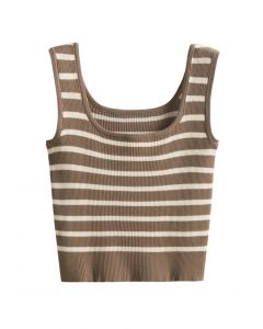 Striped Knit Crop Tank Top in Brown