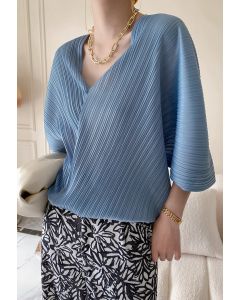 V-Neck Pleated Chiffon Top in Blue