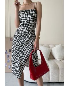 Checkerboard Print Split Cami Dress