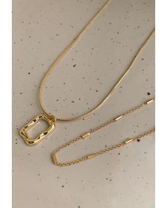Hollow Rectangle Double-Layered Necklace