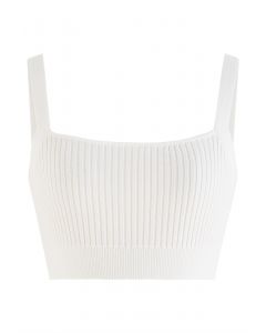 Ultra-Soft Ribbed Cami Knit Cropped Top in White