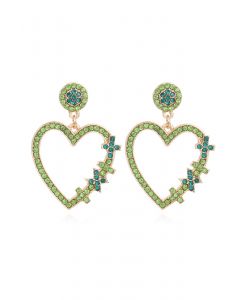 Green Diamond Heart Hook Earrings