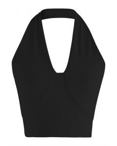 U-Shape Halter Neck Breathable Bra Top in Black