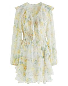 Sweet Bloom Ruffle Wrap Mini Dress in Pistachio