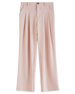 Pleated Detail Straight Leg Pants in Pink