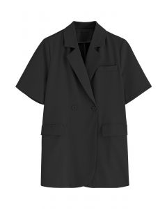 Classic Notch Lapel Short-Sleeve Blazer in Black